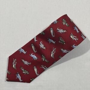 Alynn WWII Fighter Planes 100% Silk Red Necktie 3.25" x 58" Military Aircraft